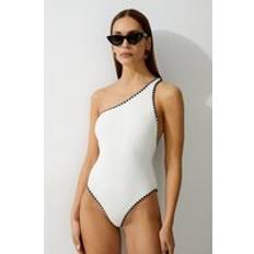 Beige Swimsuits Karen Millen One Shoulder Cut Out Swimsuit - Cream