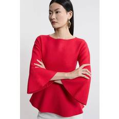 Women - Wool Blouses Karen Millen Compact Wool Look Knit Bell Sleeve Top - Red