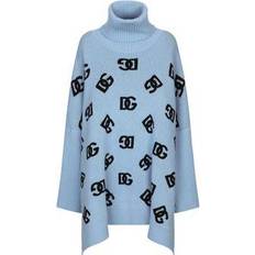 Capes & Ponchos Dolce & Gabbana Wool Turtle-neck Poncho With Inlay Azure