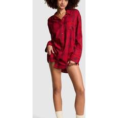 PINK Nightgowns PINK Festive Flannel Velvet-Trim Sleepshirt -