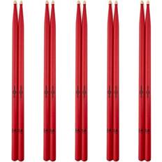 Röda Trumpinnar Gear4music 5A Hickory Wood Tip Drumsticks 5 Pack