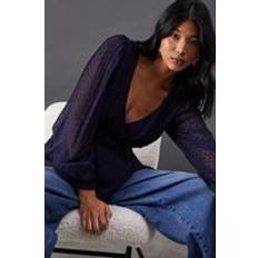 Dobby Chiffon Double Layer Blouse - Navy