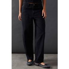 Clothing Warehouse Lace Trim Mid Rise Barrel Jeans - Washed Black