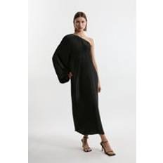 Clothing Karen Millen One Shoulder Draped Satin Woven Midaxi Dress - Black