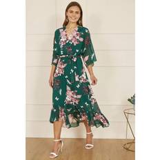 Yumi Floral Dipped Hem Dress - Green