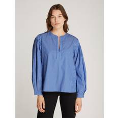 Tommy Hilfiger Bomull Blusar Tommy Hilfiger ESS Poplin V Neck LS Blouse - Blue