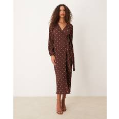 Brown - Midi Dresses Never Fully Dressed Chocolate Plisse Wrap Dress - Brown