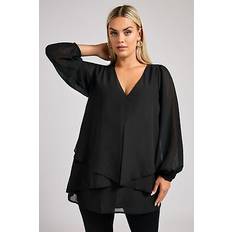 4XL - Woman Blouses Yours Mesh Layered V-Neck Blouse - Black