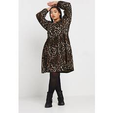 Clothing Yours Plus Size Leopard Print Textured Tie Neck Dress - Brown