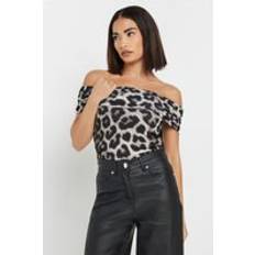 Clothing PixieGirl Petite Leopard Bardot Top - Black