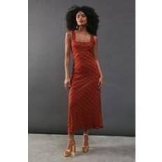 Clothing Warehouse Metallic Tinsel Column Midaxi Dress - Rust