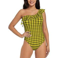 Yellow Swimsuits Bingfone Yellow Checkered Plaid Print Swimsuit - Yellow