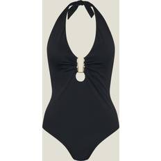 Halter Neck Shaping One Piece Swimsuit - Black