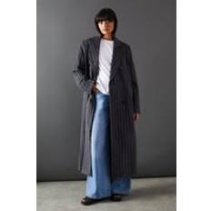 Warehouse Pinstripe Wool Mix Oversized Maxi Coat - Dark Grey