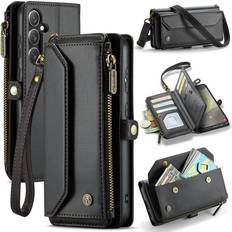 CaseMe For Samsung Galaxy S24 5G C36 Card Slots Zipper Wallet RFID Anti-theft Leather Phone Case(Black)