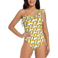 Yellow Swimsuits Bingfone Yellow Pears Print One Piece Swimsuit - Yellow Pears Print