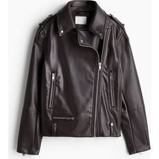 H&M Women Jackets H&M Coated Biker Jacket - Brown