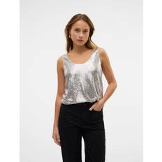 Vero Moda Paillet Top Vmkaje SL V-neck Top - Sølvfarvet