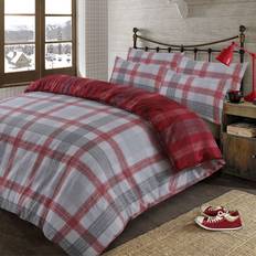 Dreamscene Boston Brushed Cotton Bedding Set Superking Duvet Cover Red