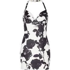 Balmain Kjoler Balmain Leather Halterneck Dress - Black/White Roses