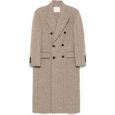 Unisex - Wool Coats Herringbone Double-Breasted Coat - Beige