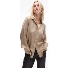 Topshop Satin Shirt In Champagne - Neutral