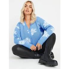 Cardigans Plus Size Snowflake Knitted Cardigan - Blue