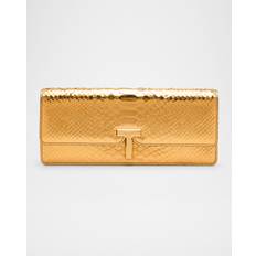 Brass Clutches Tom Ford Metallic Python-Embossed Leather Clutch Bag - Light Bronze