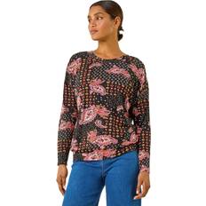 Cropped Blouses Roman Banded Paisley Stretch Top - Orange