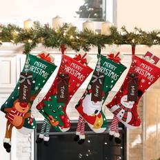 Tycon Deer Santa Non-Woven Multicolour Stocking 18.1" 4pcs