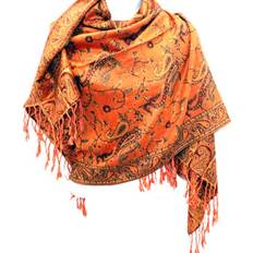 Silver - Women Scarfs Silverfever Pashmina Jacquard Paisley Shawl - Orange/Rust