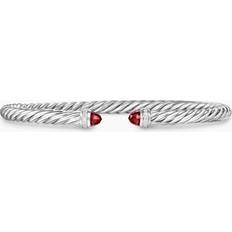 Red Bracelets David Yurman Cablespira Flex Bracelet in Sterling Silver with Rhodolite Garnet and Diamonds Women's