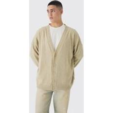 Beige - Mies Neuletakit boohooMAN Bouclee Strick-Cardigan - Grau