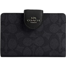 Gray Wallets Coach Medium Corner Zip Wallet In Signature Canvas - Gunmetal/Charcoal/Black