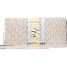 Michael Kors Jet Set Travel Large Signature Logo and Metallic Continental Wallet - Pale Gold