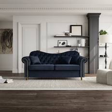 Rosdorf Park Button Tufting Black Sofa 82.7" 3 Seater