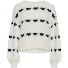 Pieces Nove Pullover mit Herz-Strickmuster - Ecru