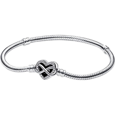 Sparkling Infinity Heart Clasp Snake Chain Bracelet - Silver/Transparent