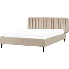 Bedden Beliani Modern Bed Frame Double Velvet 4ft6 Taupe Brin