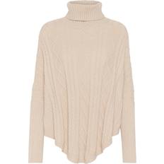 Weiß Capes & Ponchos Cream Caba Knit Poncho - Beige/Melange