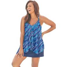 Nylon Tankinis Plus Size Longer-Length Mesh Tankini Top - Multi Dot