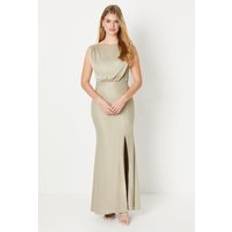 Evening Gowns Dresses Debut Debut London Satin Bridemaids Dress - Olive