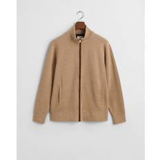 Gant Brun Trøjer Gant Sacker Rib Zip Cardigan Bomuld - Beige