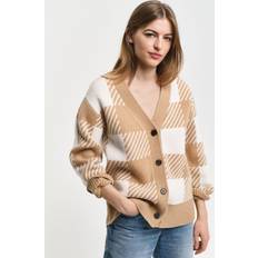 Gant Beige Cardigans Gant Buffalo Checked V-Neck Strickjacke - Beige