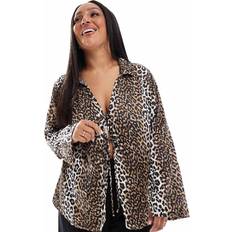 Leopard Blusar Only Carmakoma Blus CarJane Life L/S Tie Shirt Aop - Brun
