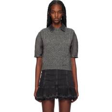 Ganni Wool Cotton Bubble Vest Kvinde Phantom Strikveste - Str