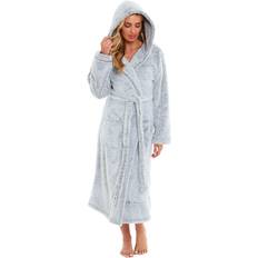 Robes Daisy Dreamer Women's Velvet Fleece Hooded Dressing Gown - Grey Shimmer Grey