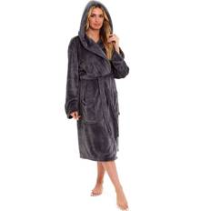 Women's Plush Fleece Hooded Bathrobe - Charcoal