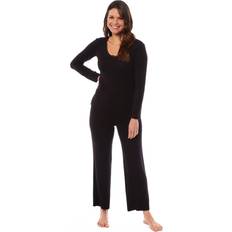 Viscose Sleepwear Daisy Dreamer Ladies Ultra Soft Long Sleeve Pyjama Set - Black/Green