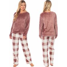 Daisy Dreamer Women's Buffalo Check Fleece Pajama Set - Natural